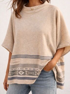 FAHERTY Southwestern Poncho Hygge Coastal Grandma Knit Beachwear Cabincore